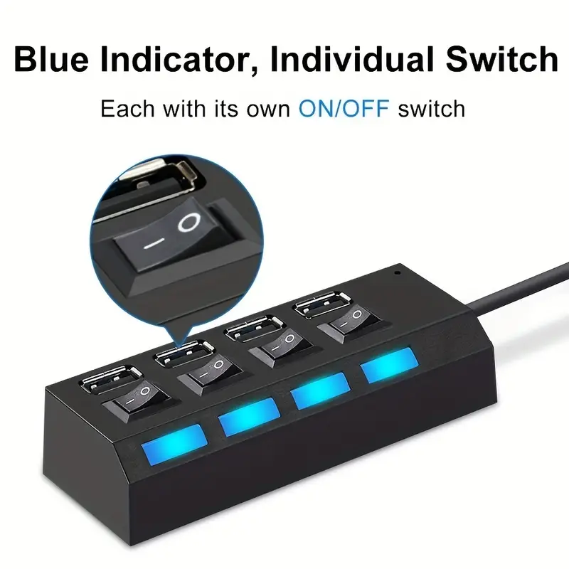 USB 4 ports Connector For Computer Mouse Keyboard Memory Card Independent Switch Universal Hub