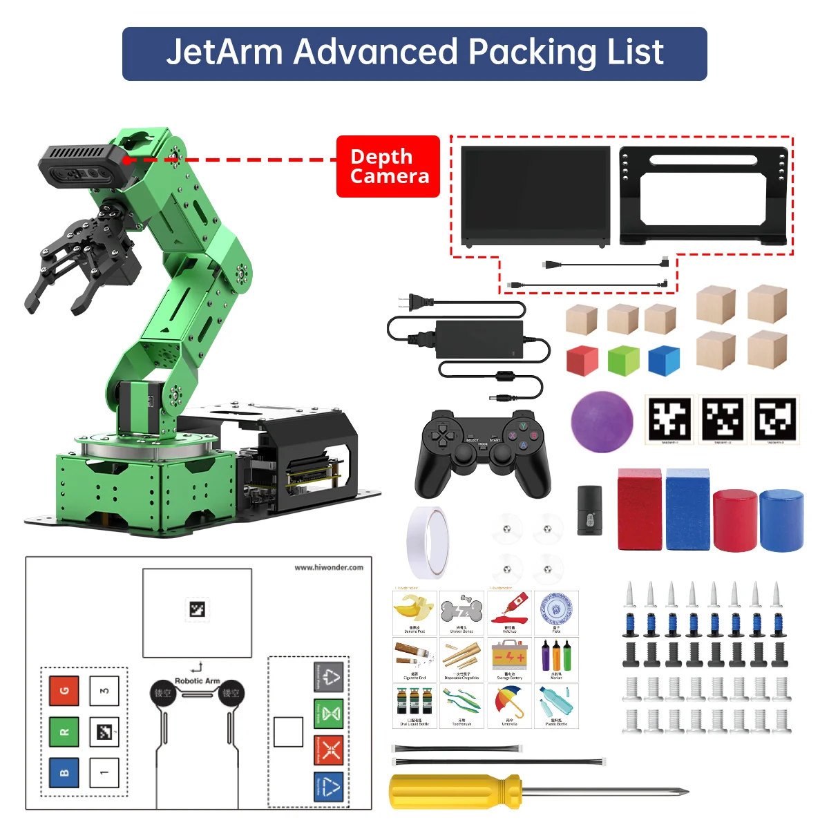 Hiwonder JetArm ROS1/ROS2 3D Vision Robot Arm, with Multimodal AI Model (ChatGPT), AI Voice Interaction and Vision Recognition, Tracking & Sorting